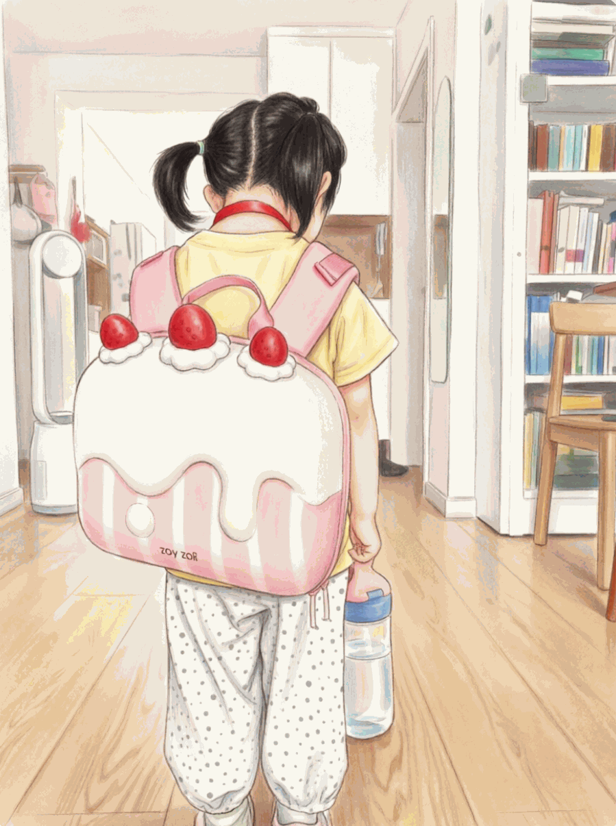 上学，CiCi今天第一天去幼儿园上学了